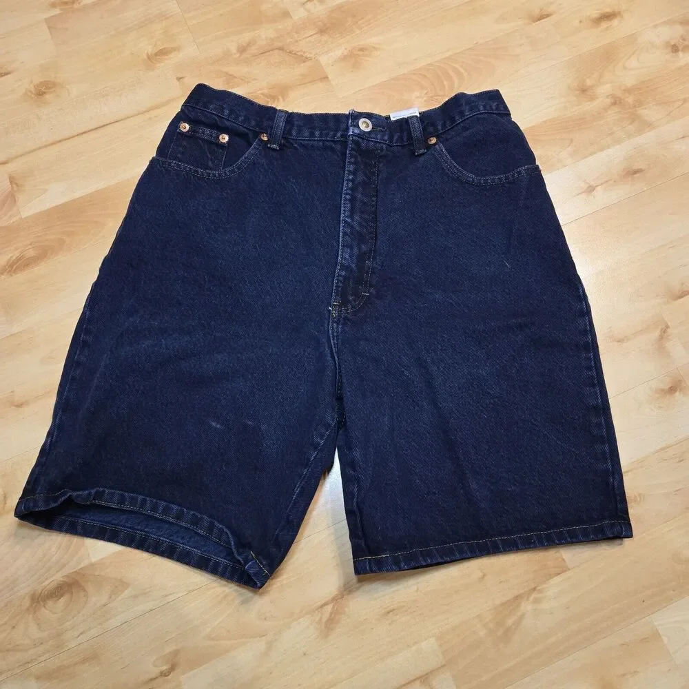 Vtg Super High Waisted Enuf Internationale Womens Jean Shorts Sz 13 USA Dark‎